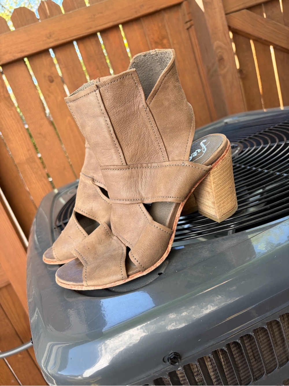 Free People Brown Cutout Open-Toe Block Heel Booties